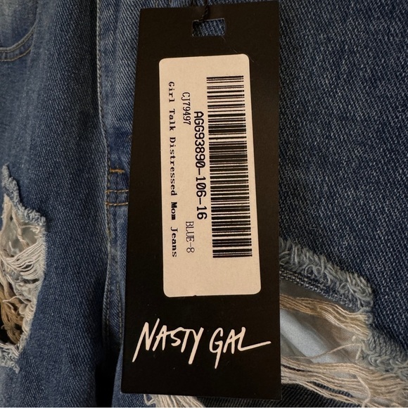 NWT NASTY GAL | Distressed Blue Jeans High Rise Straight Leg Women’s Size 4 - Picture 8 of 11
